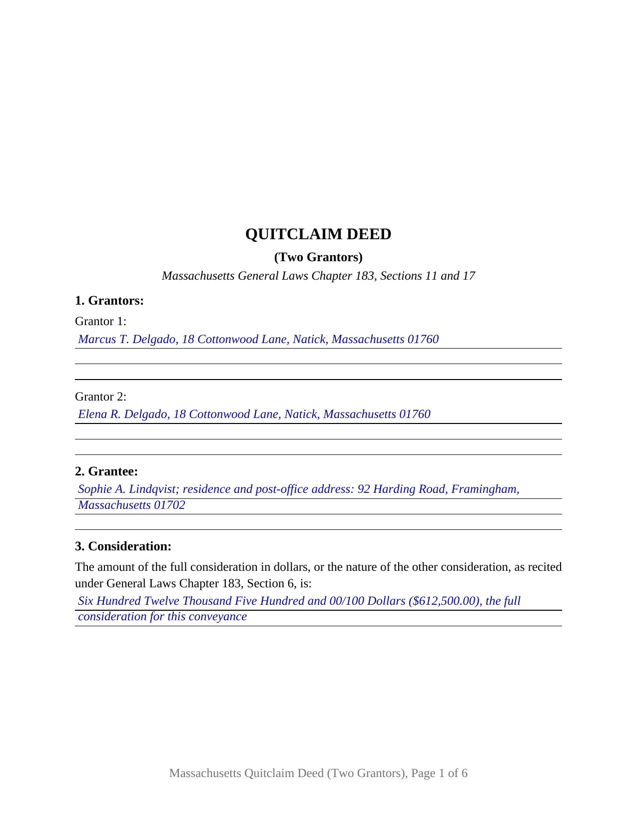 Franklin County Completed Example of the Quitclaim Deed (Two Grantors) Document