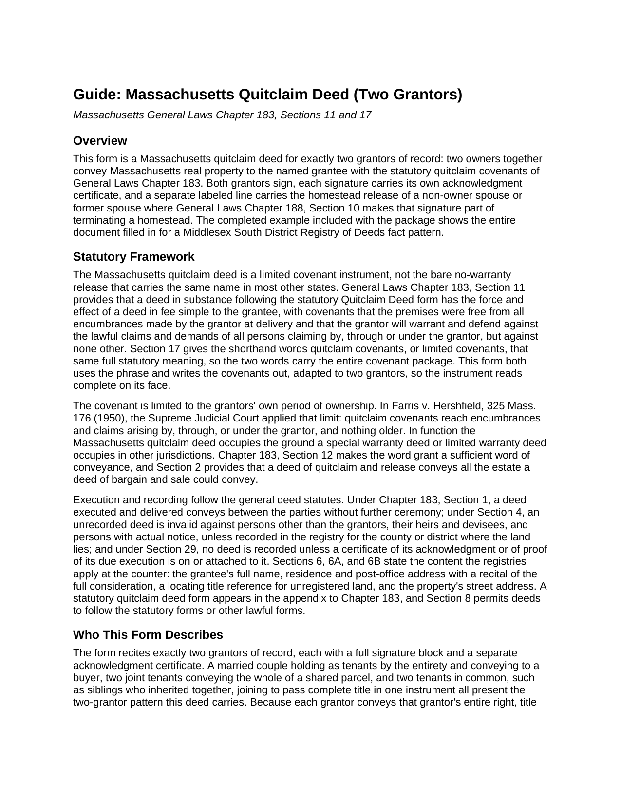 Franklin County Quitclaim Deed (Two Grantors) Guide