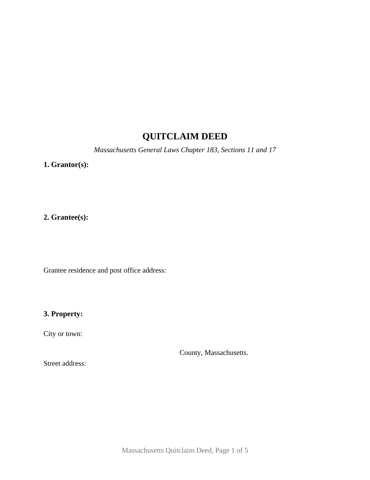 Plymouth County Quitclaim Deed Form