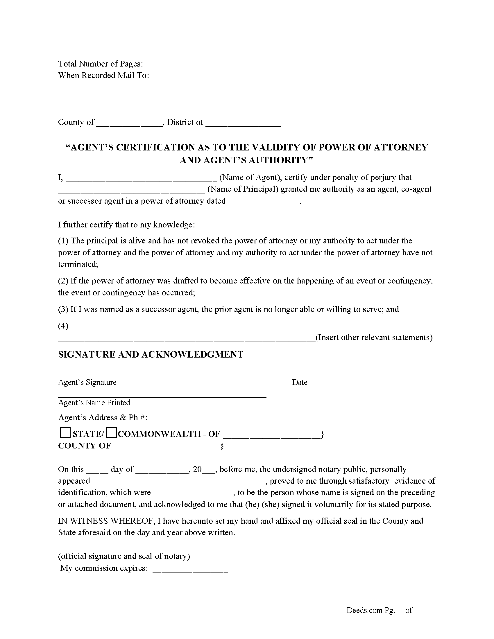 Agents Certification Form