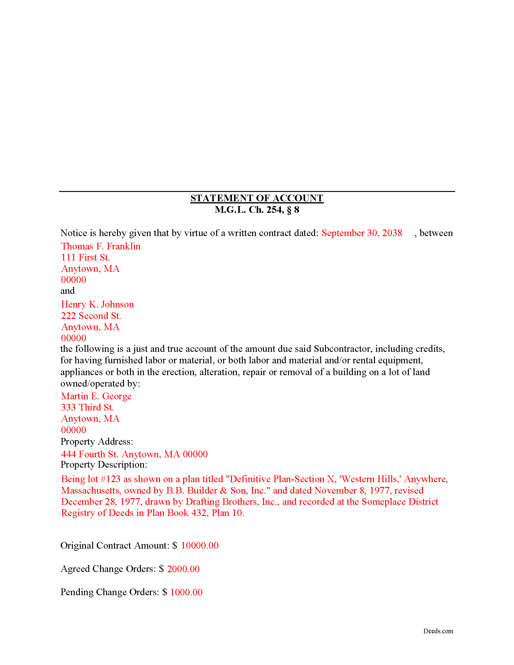 Franklin County Completed Example of the Statement of Account Document