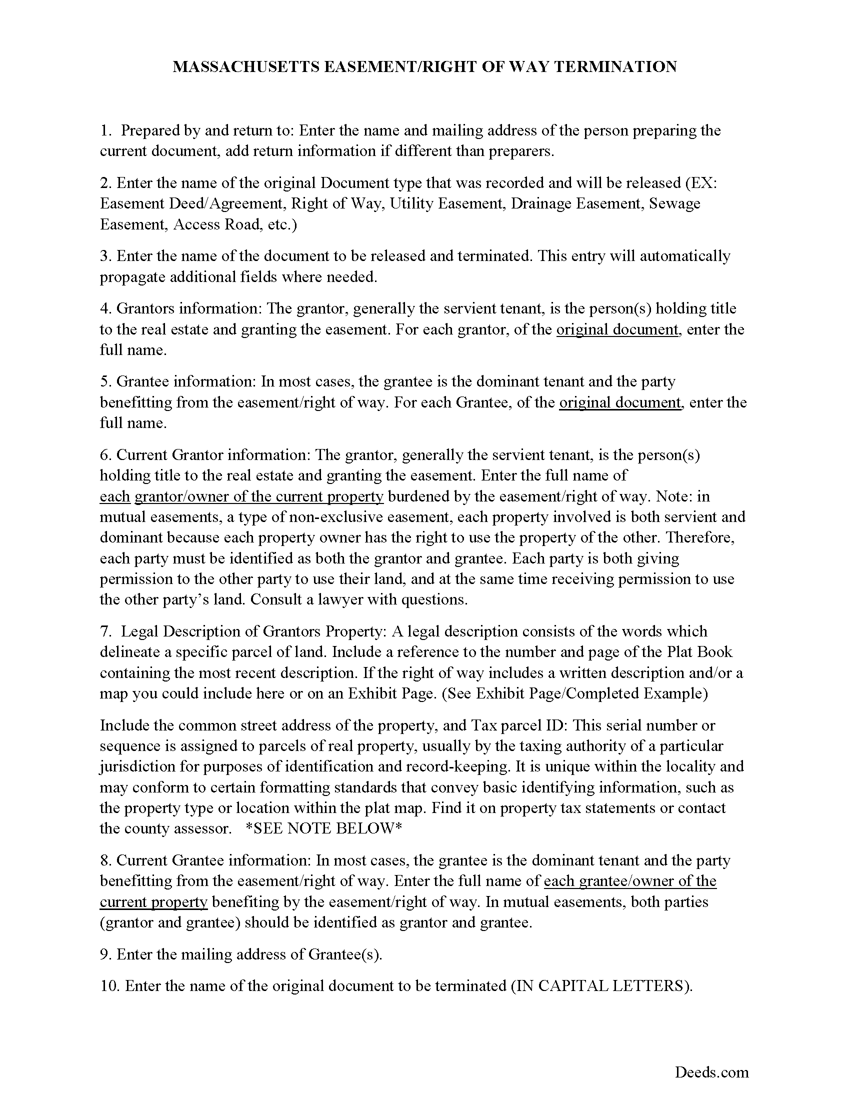 Bristol County Guidelines for Release of Easement