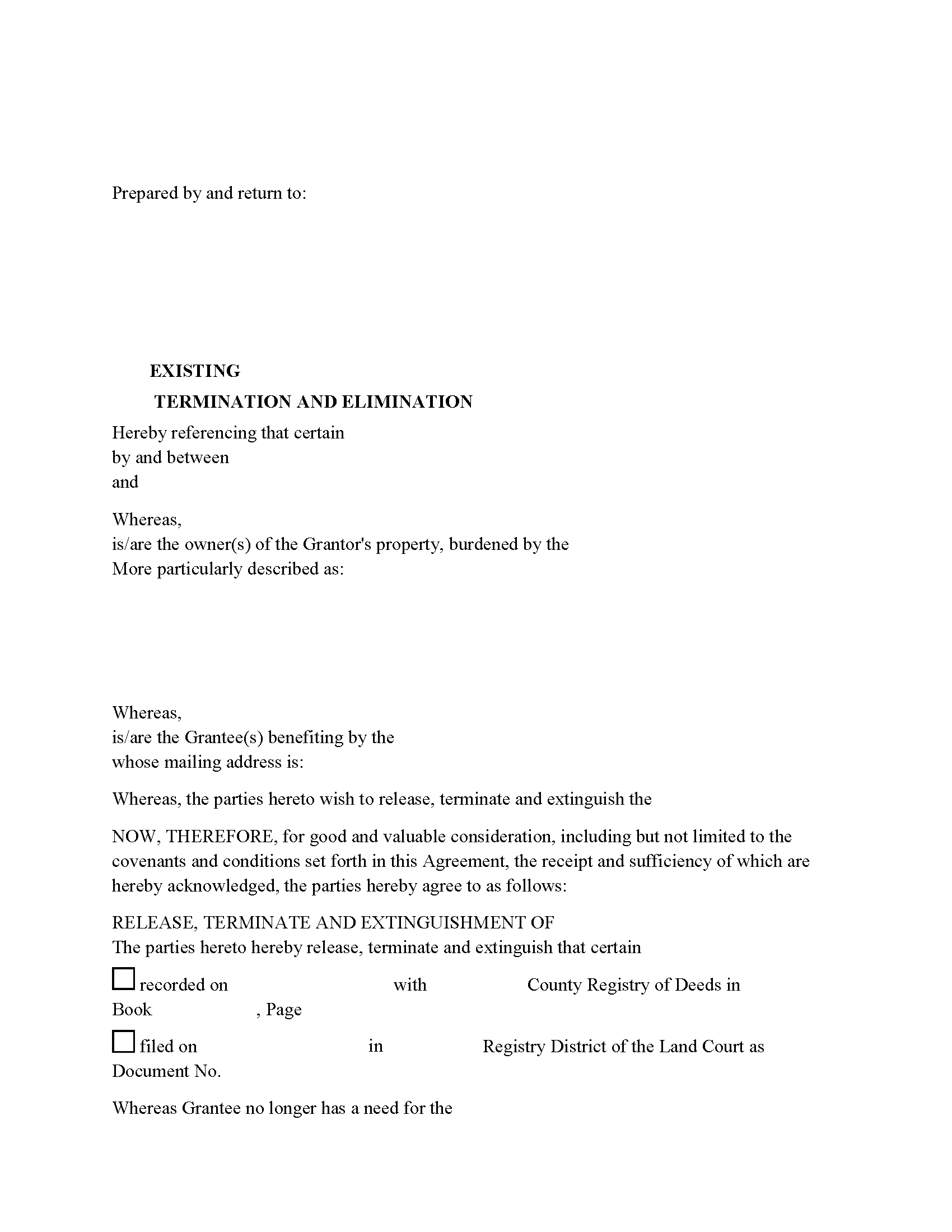 Bristol County Release of Easement, Right of Way Form