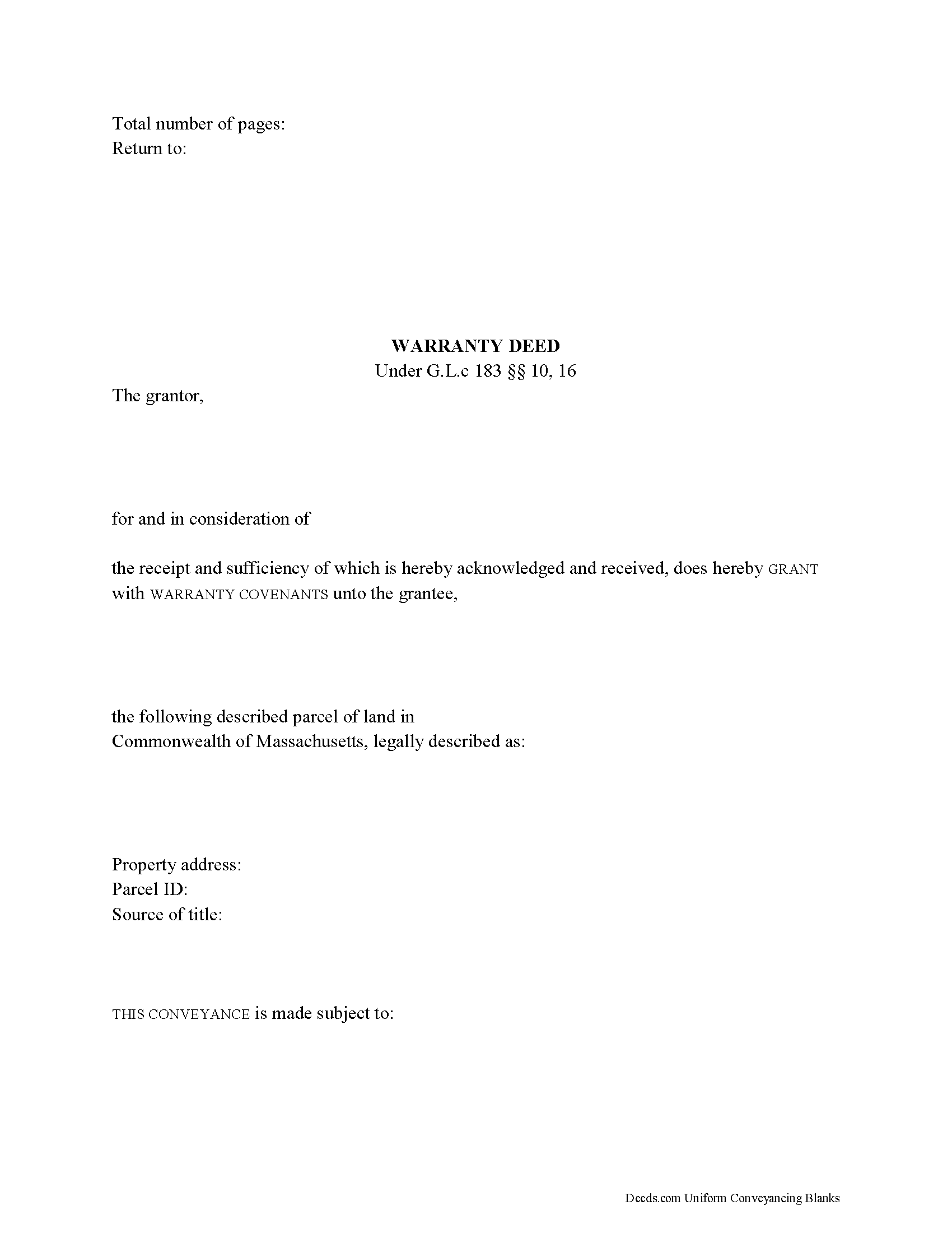 Nantucket County Warranty Deed Form
