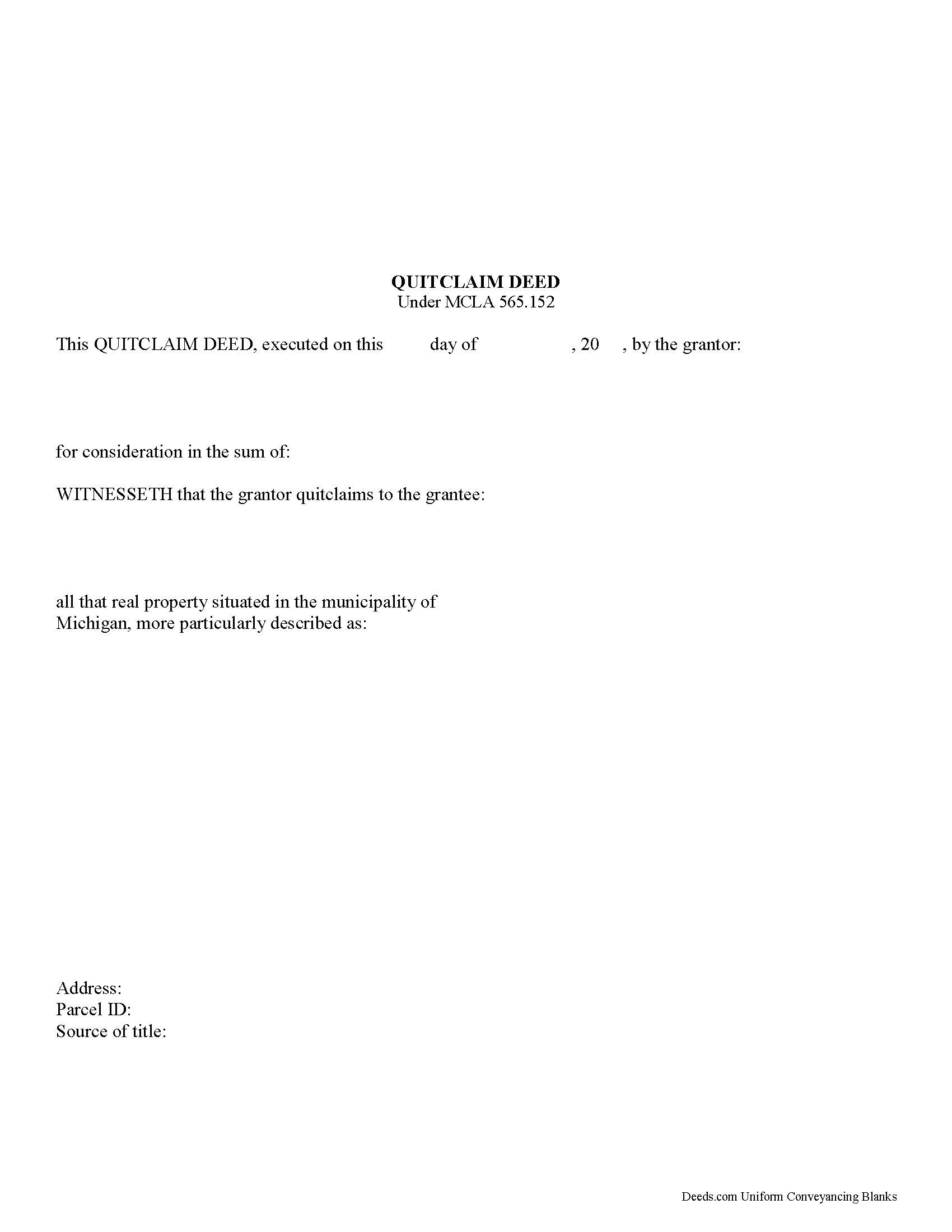 Michigan Quitclaim Deed Image