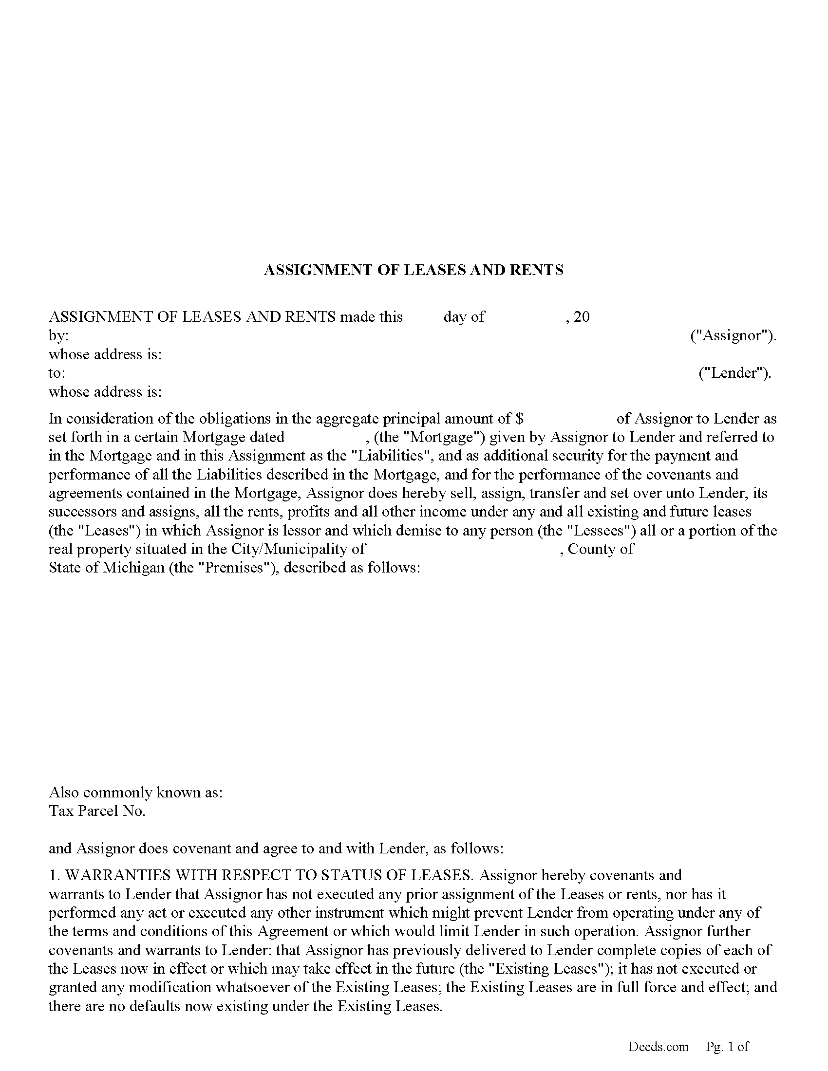 Assignment of Leases and Rents Form