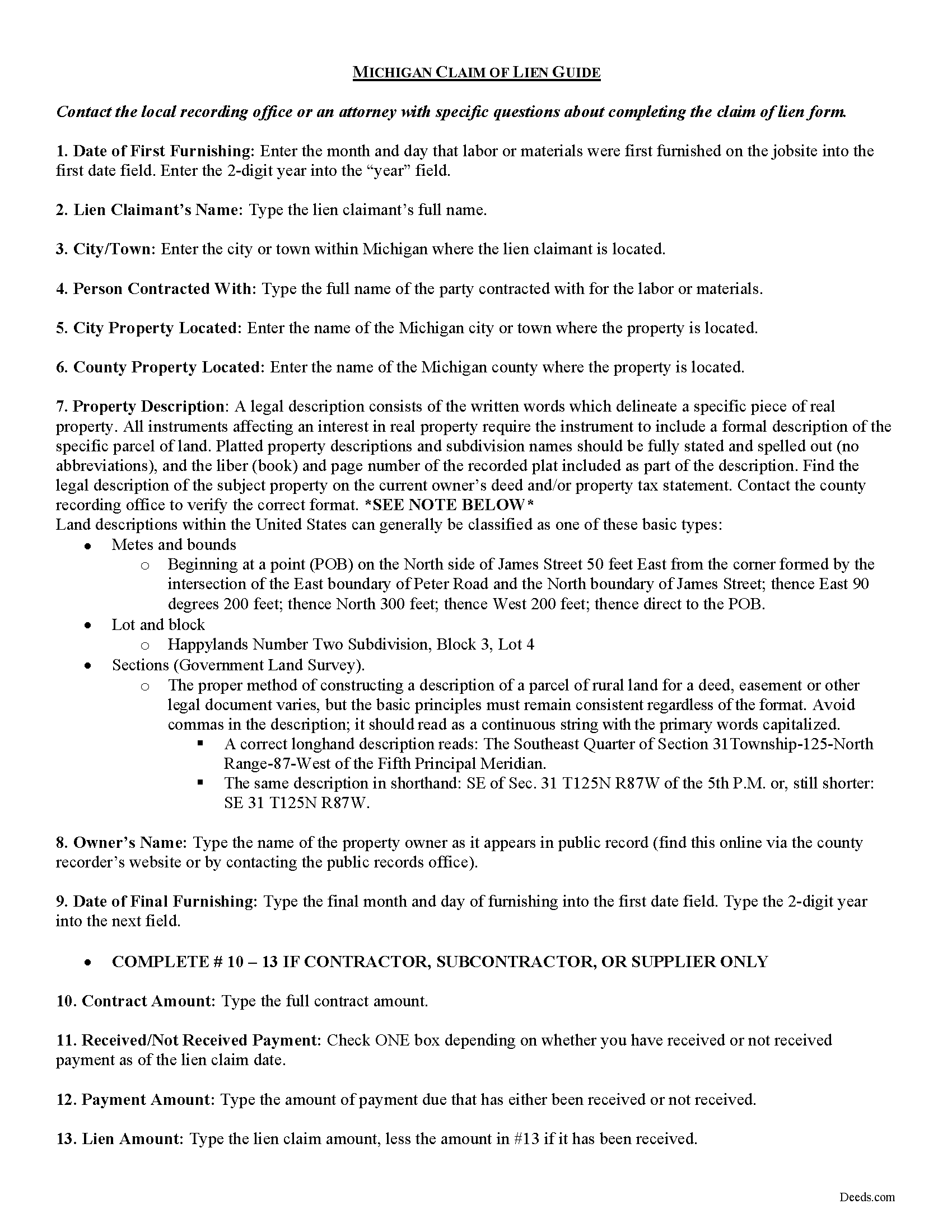 Newaygo County Claim of Lien Guide