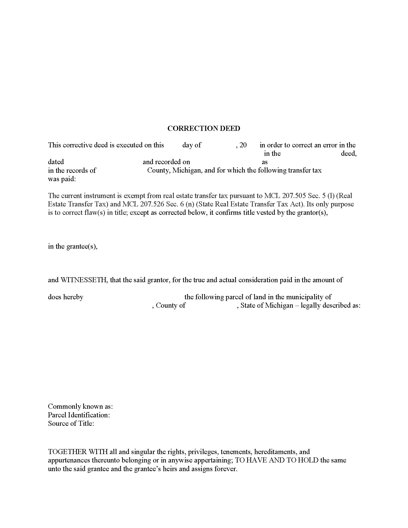 Correction Deed Form