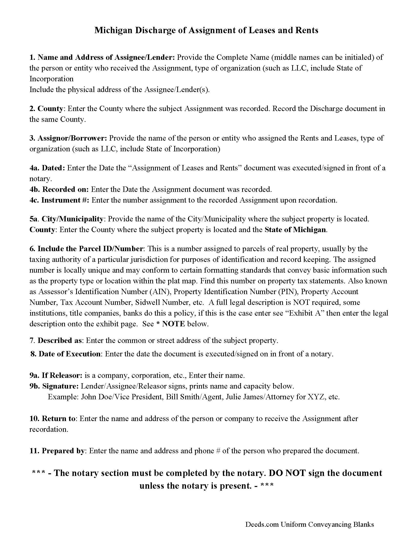 Newaygo County Guidelines for Discharge of Assignment of Leases and Rents