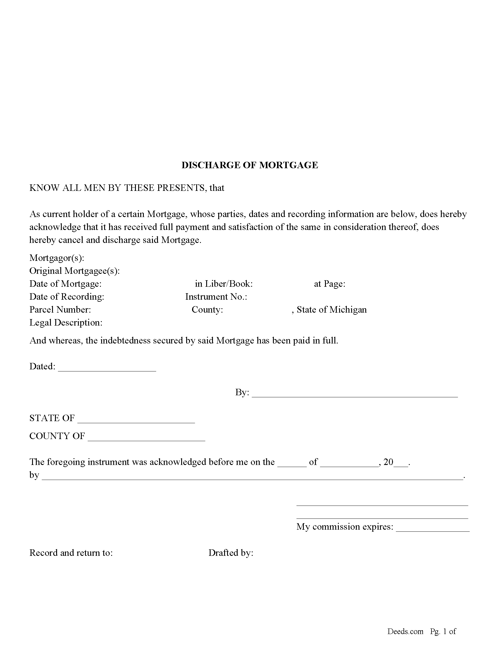 Discharge of Mortgage Form