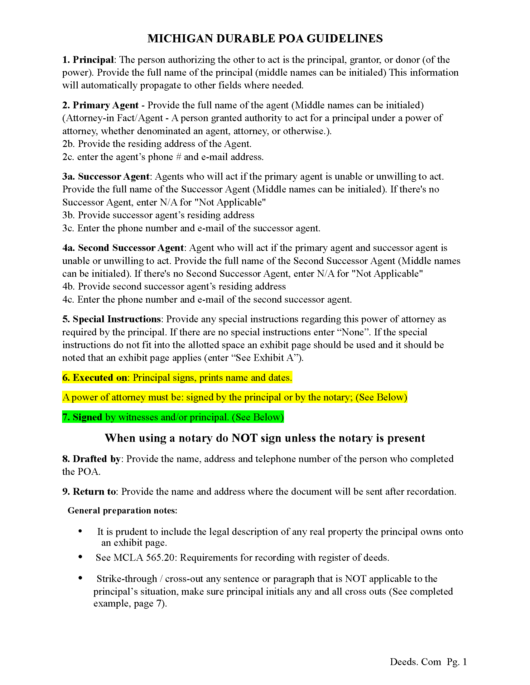 Newaygo County Guidelines Durable Power of Attorney