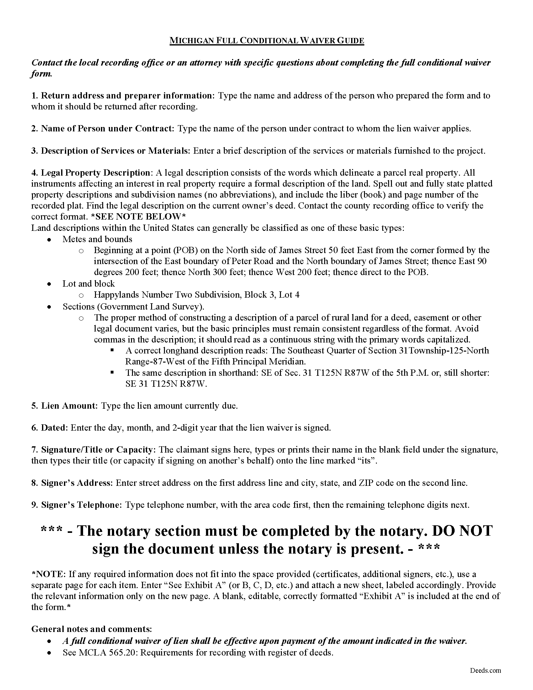 Newaygo County Full Conditional Waiver of Lien Guide