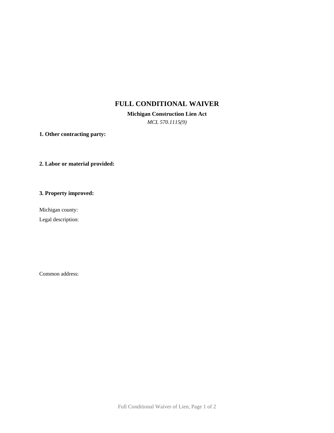 Livingston County Full Conditional Waiver of Lien Form