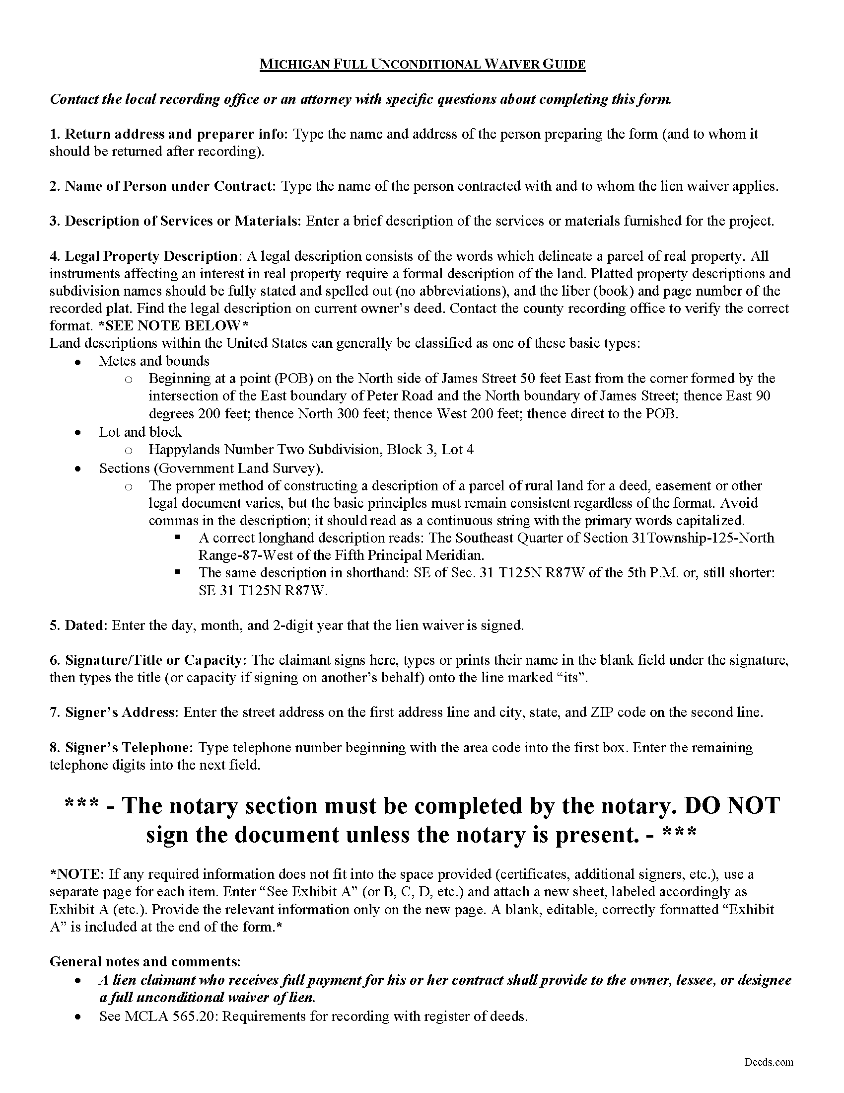 Delta County Full Unconditional Waiver of Lien Guide