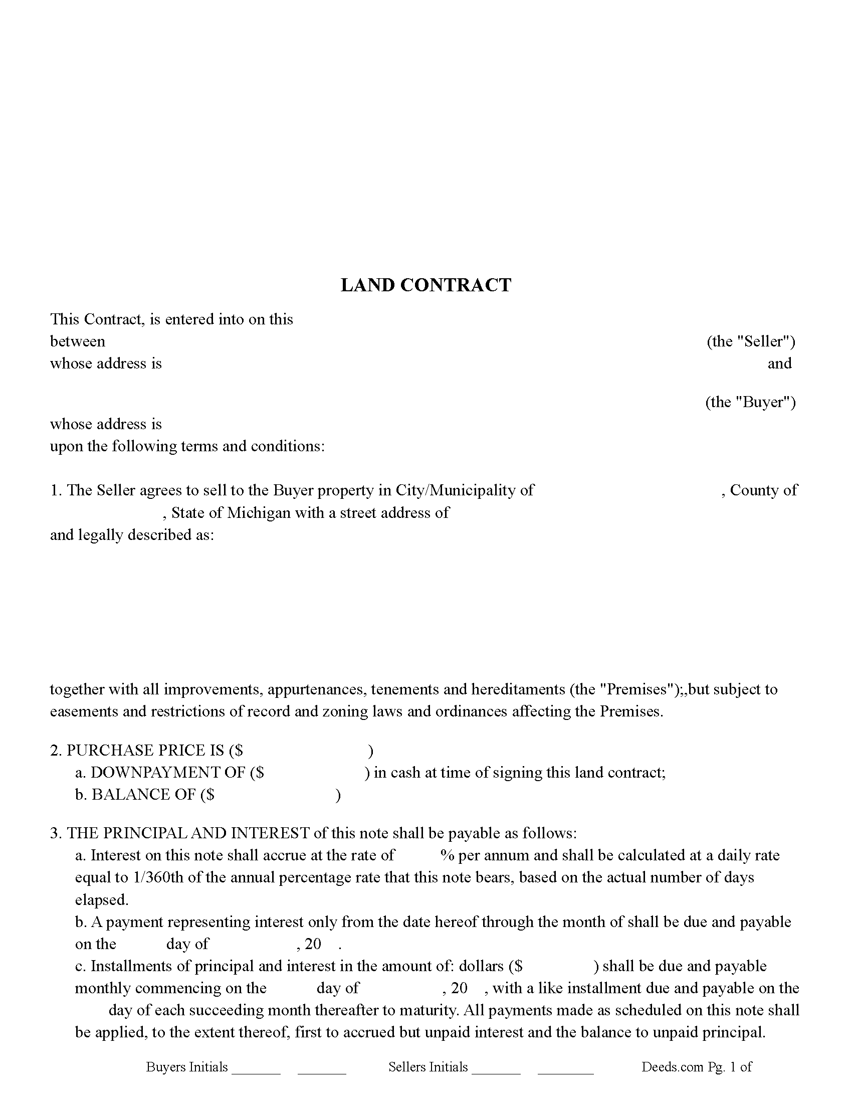 Berrien County Land Contract Form