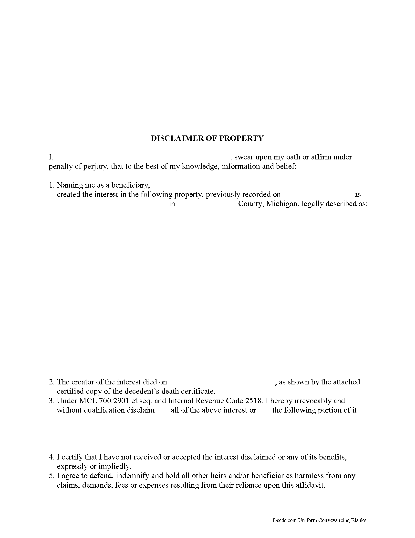 Michigan Disclaimer of Interest Image