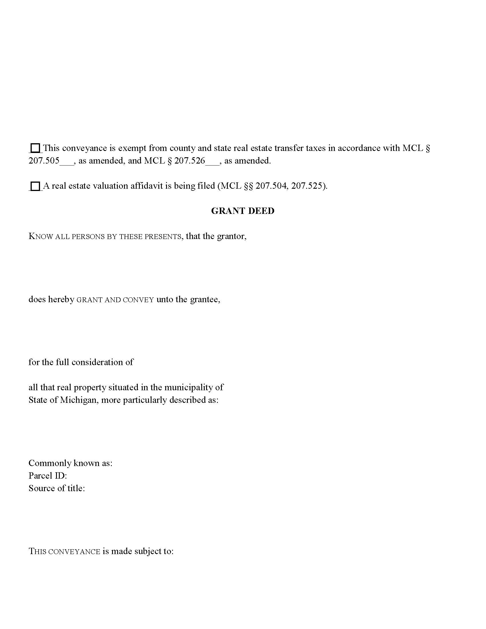 Michigan Grant Deed Forms | Deeds.com