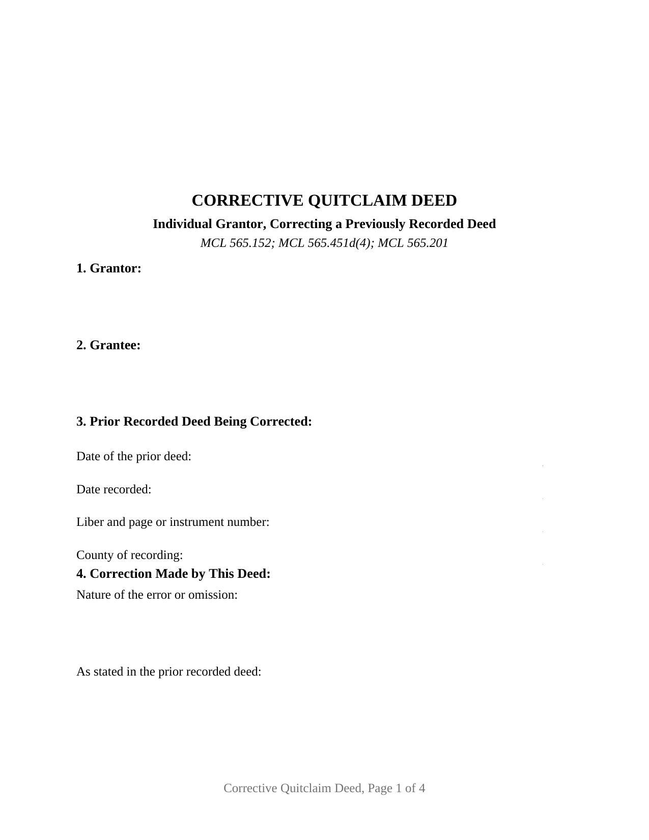 Michigan Quitclaim Deed (Corrective)