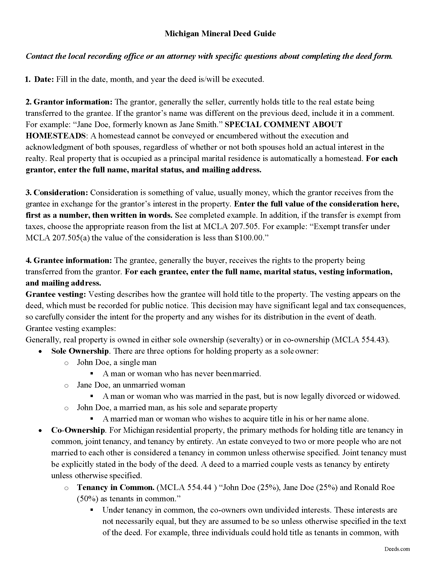 Newaygo County Mineral Deed with Quitclaim Covenants Guide