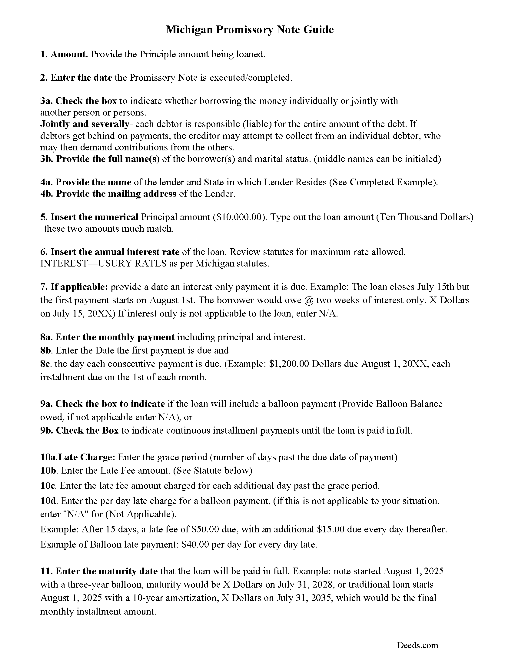Newaygo County Promissory Note Guidelines