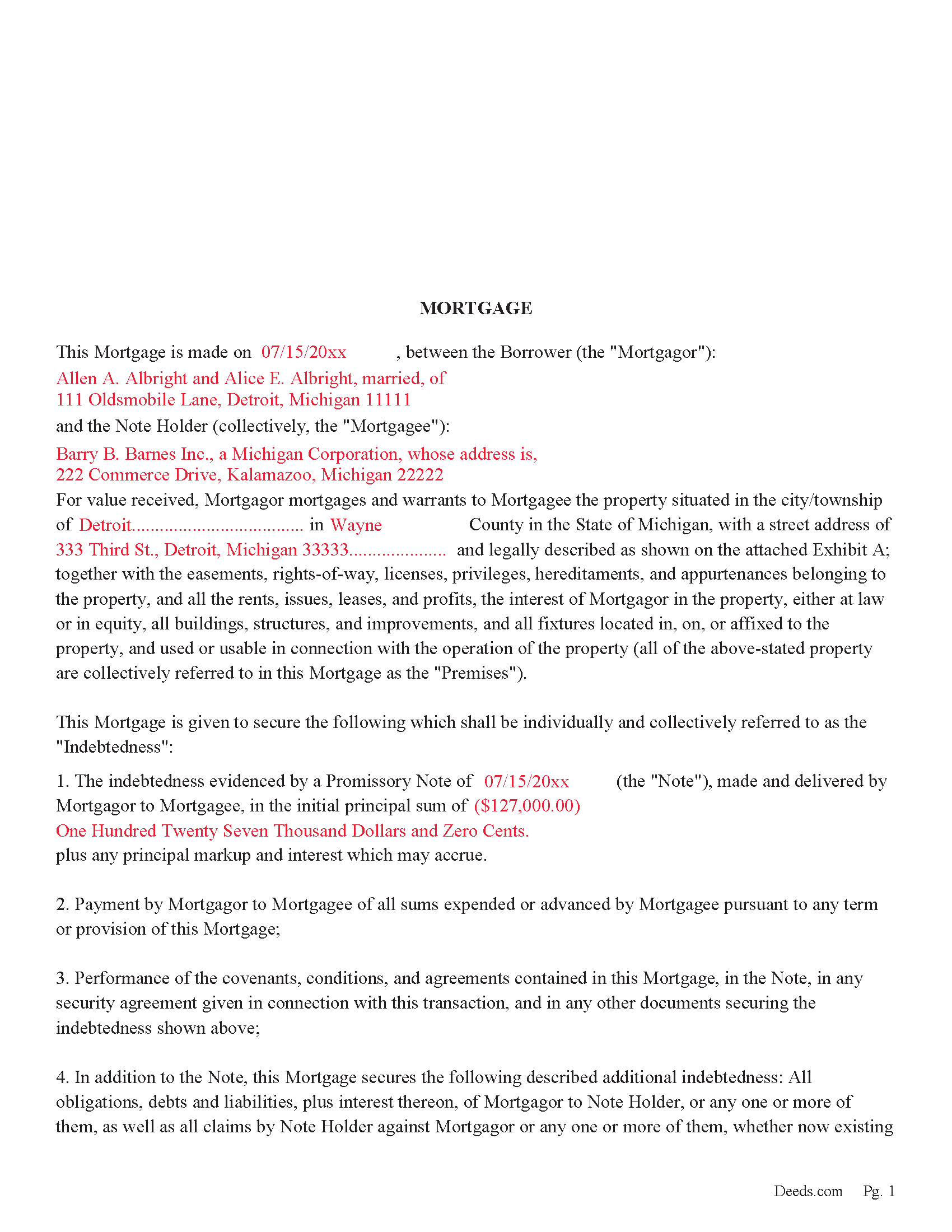 Completed Example of the Mortgage Document