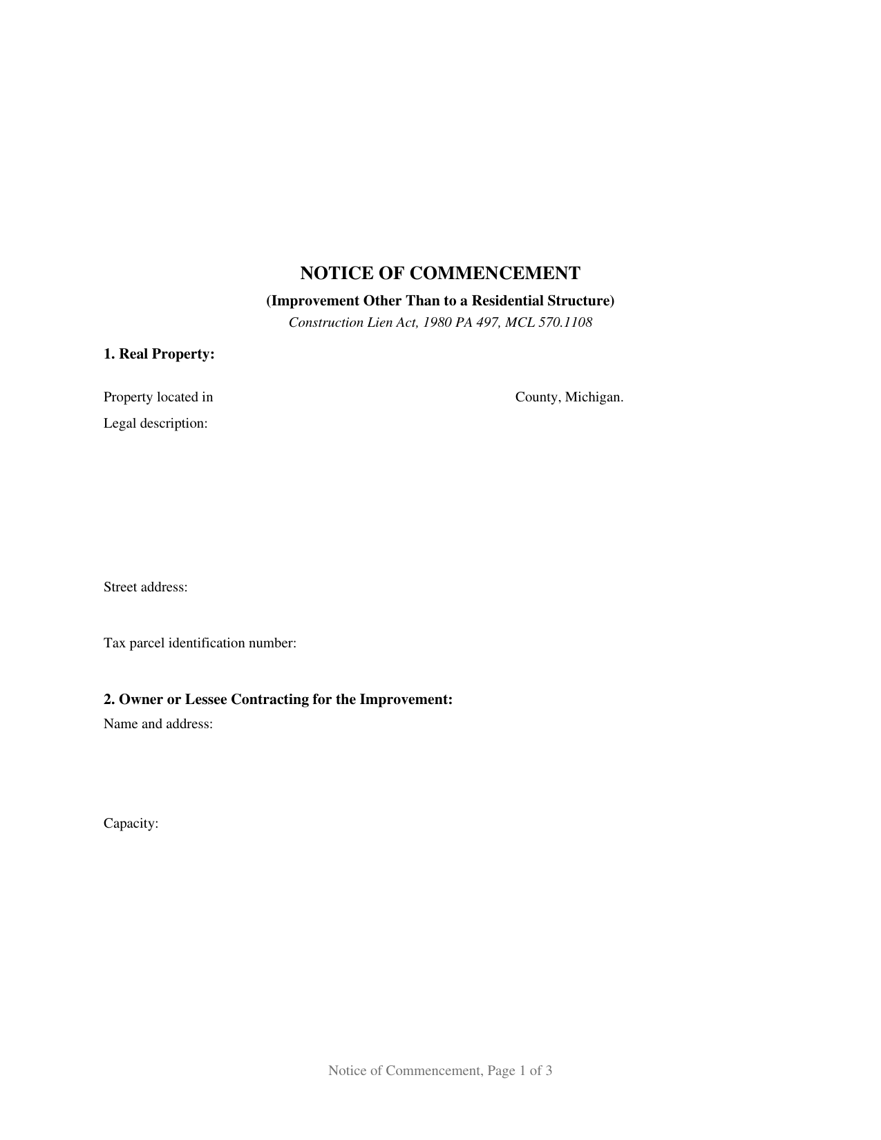 Lenawee County Notice of Commencement Form
