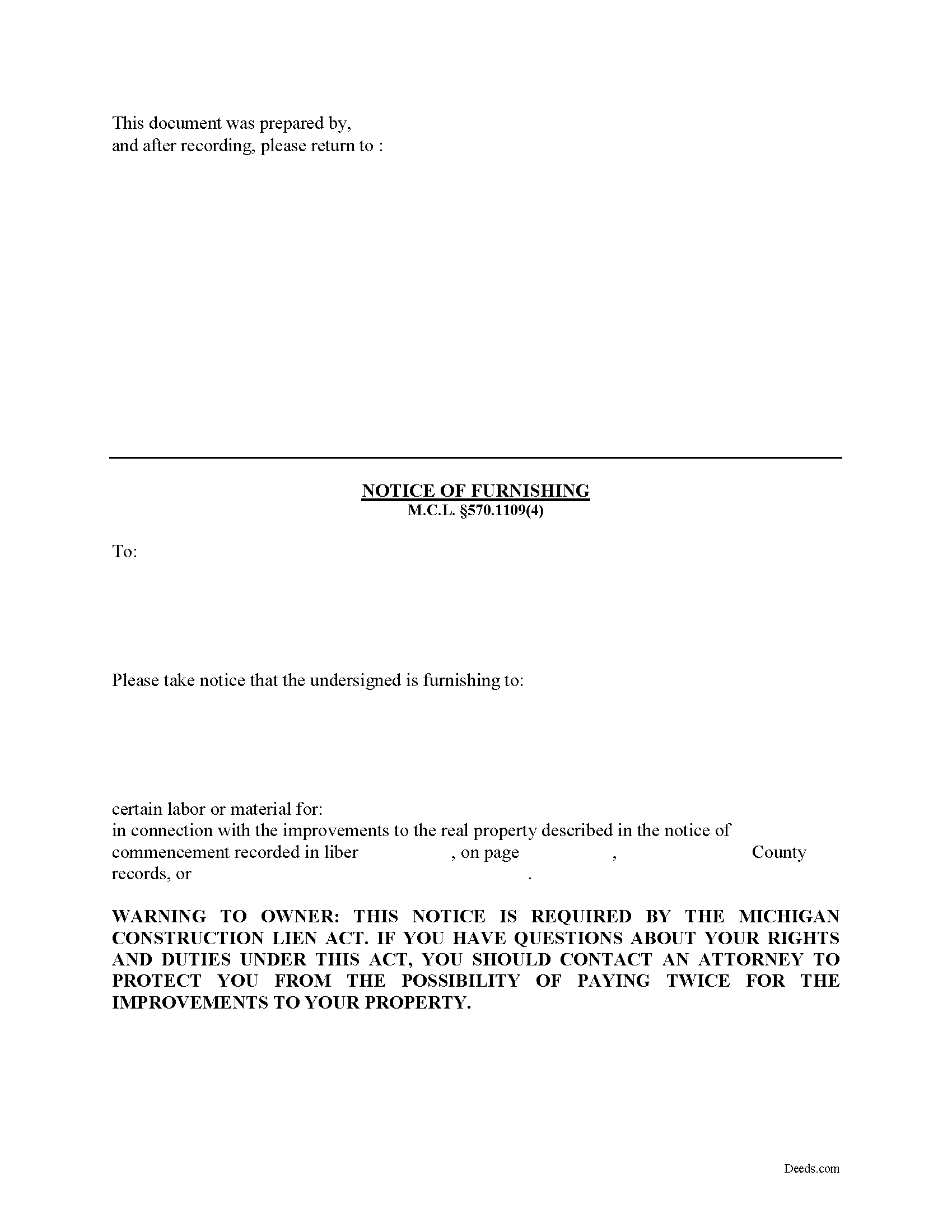 Newaygo County Notice of Furnishing Form