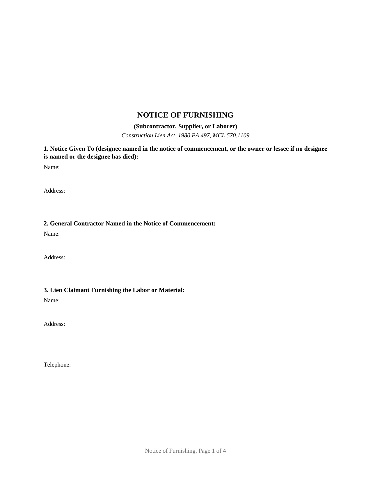 Lenawee County Notice of Furnishing Form