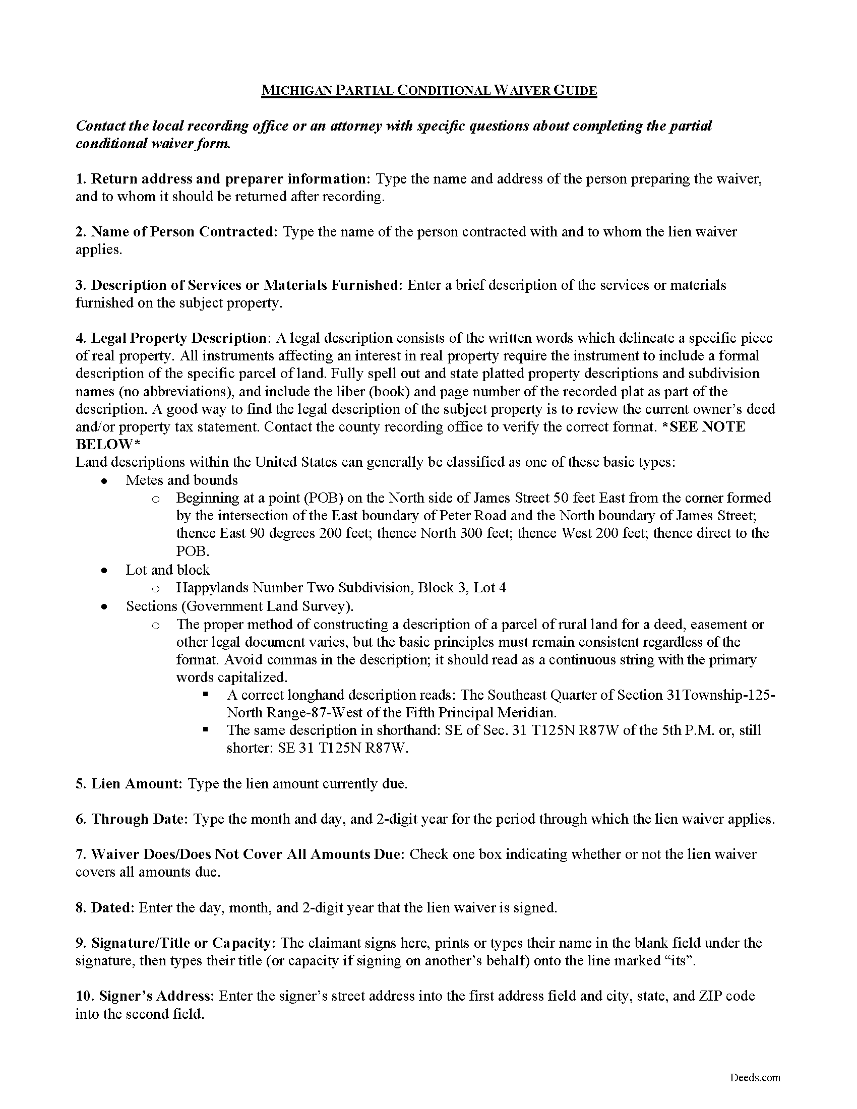 Newaygo County Partial Conditional Waiver of Lien Guide
