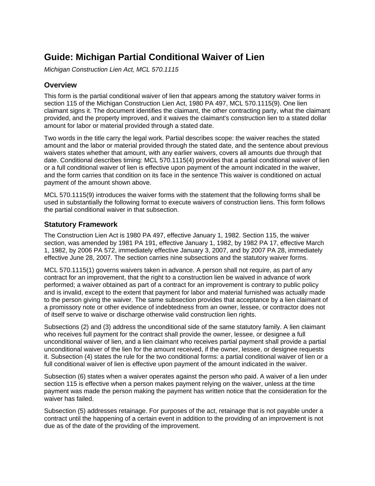 Shiawassee County Partial Conditional Waiver of Lien Guide
