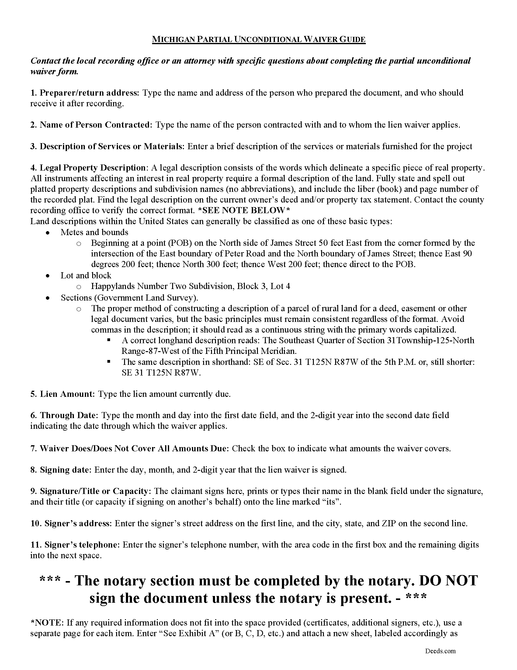 Newaygo County Partial Unconditional Waiver of Lien Guide