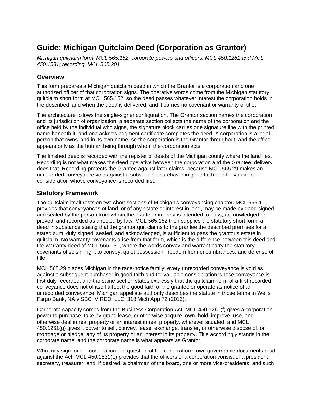 Chippewa County Quitclaim Deed (Corporation Grantor) Guide