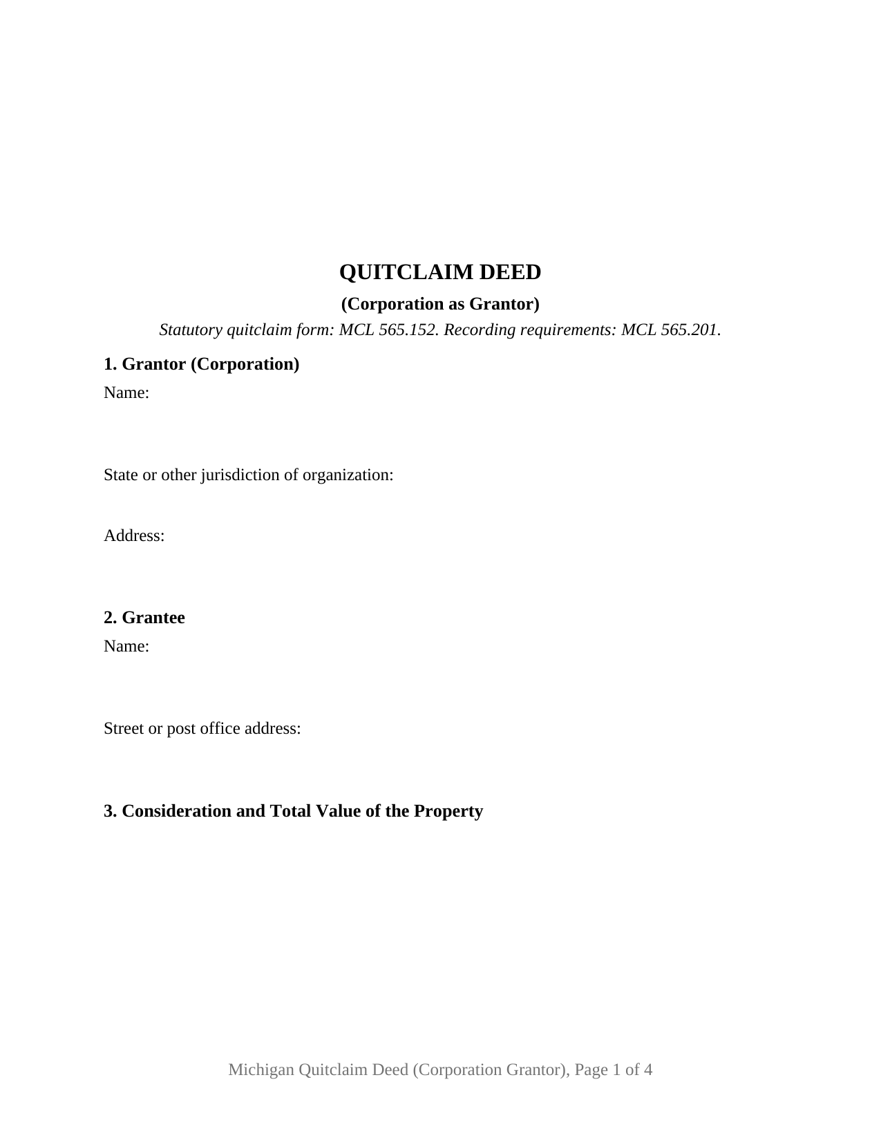 Barry County Quitclaim Deed (Corporation Grantor) Form