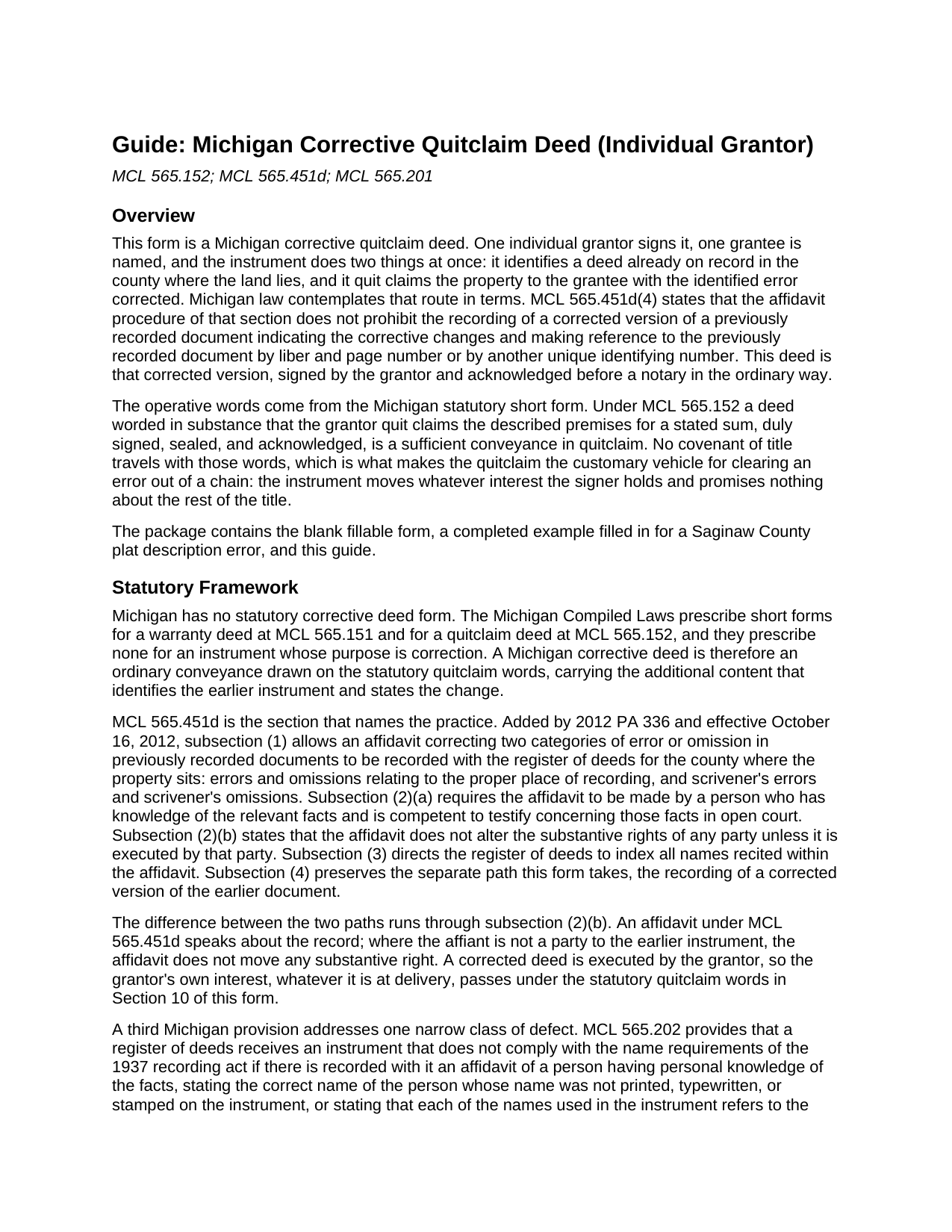 Osceola County Quitclaim Deed (Corrective) Guide