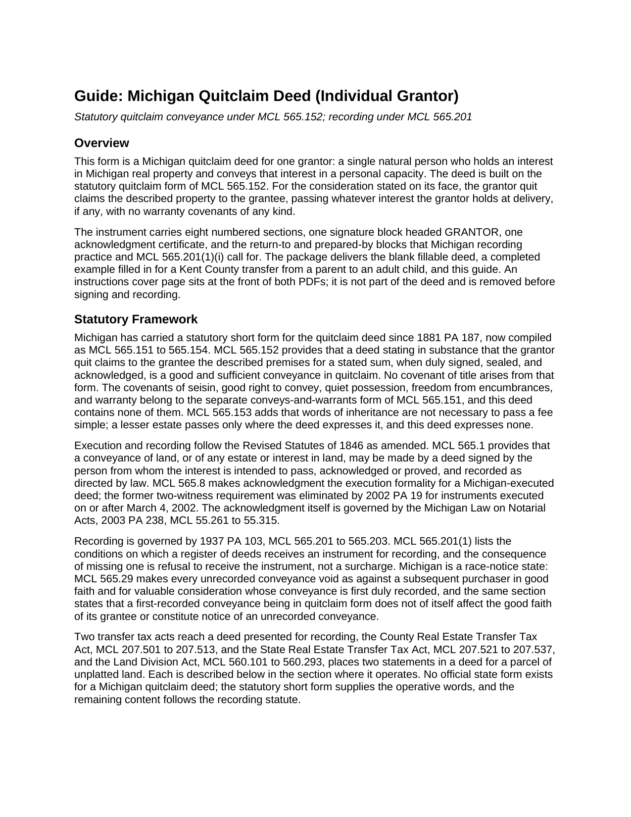Charlevoix County Quitclaim Deed (Individual Grantor) Guide