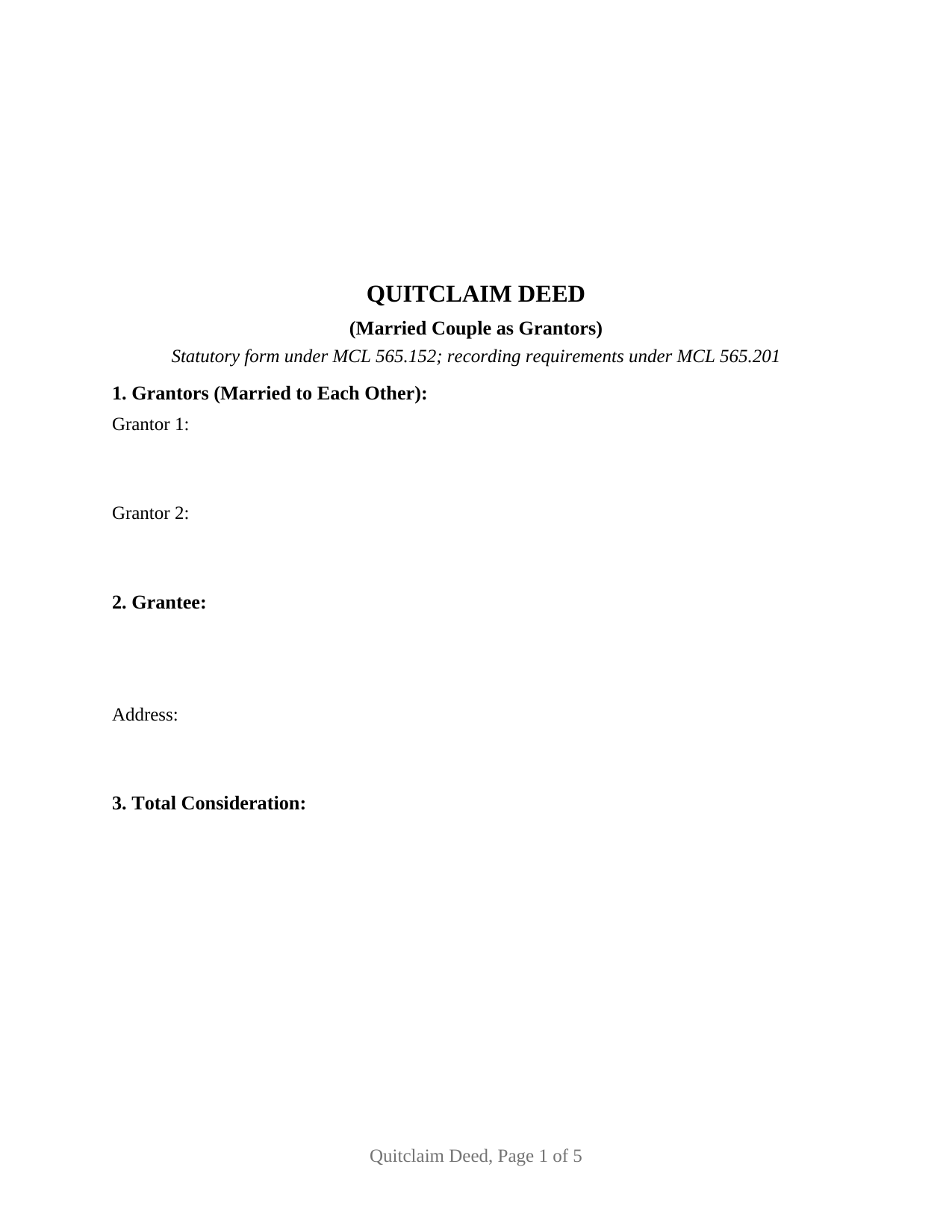Allegan County Quitclaim Deed (Married Couple as Grantors) Form