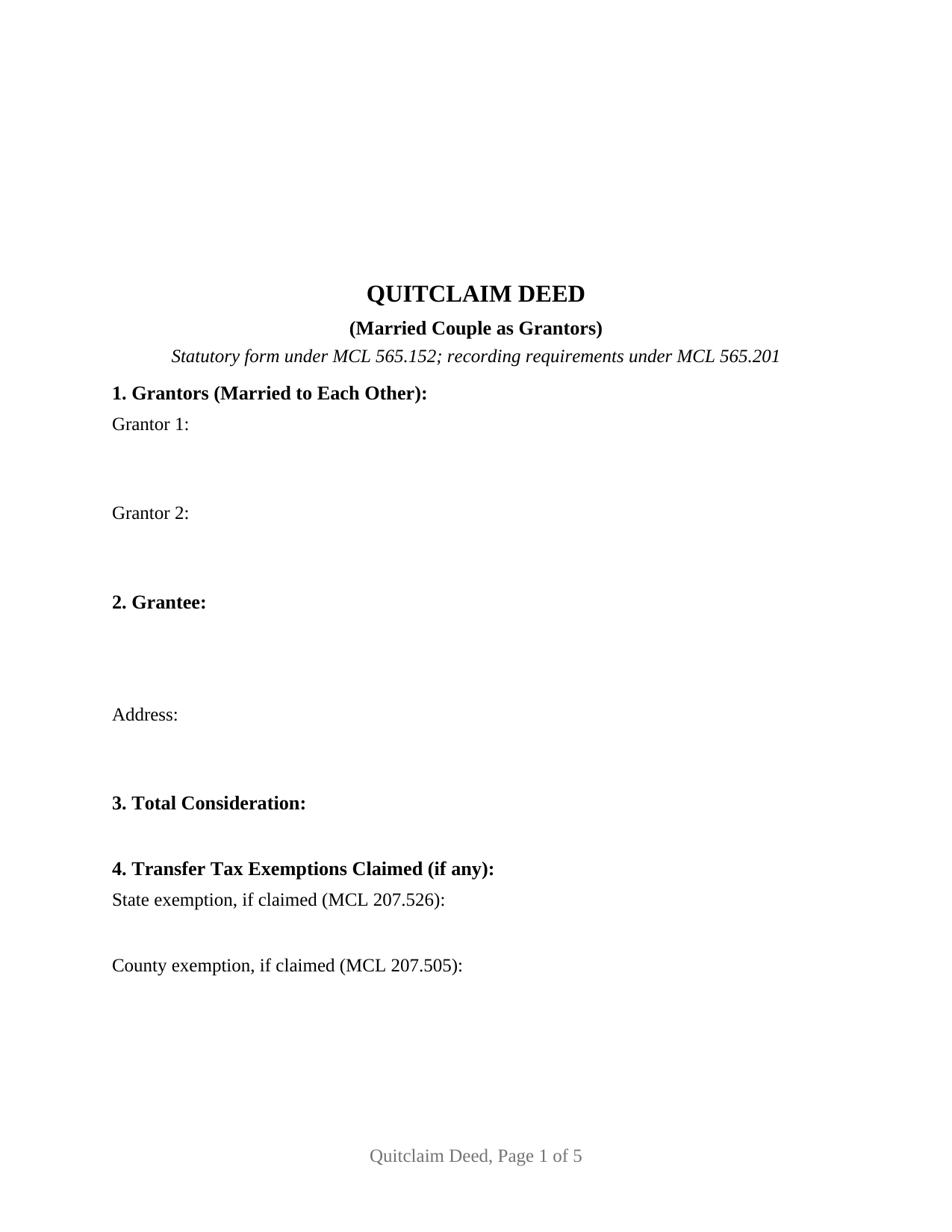 Houghton County Quitclaim Deed (Married Couple as Grantors) Form