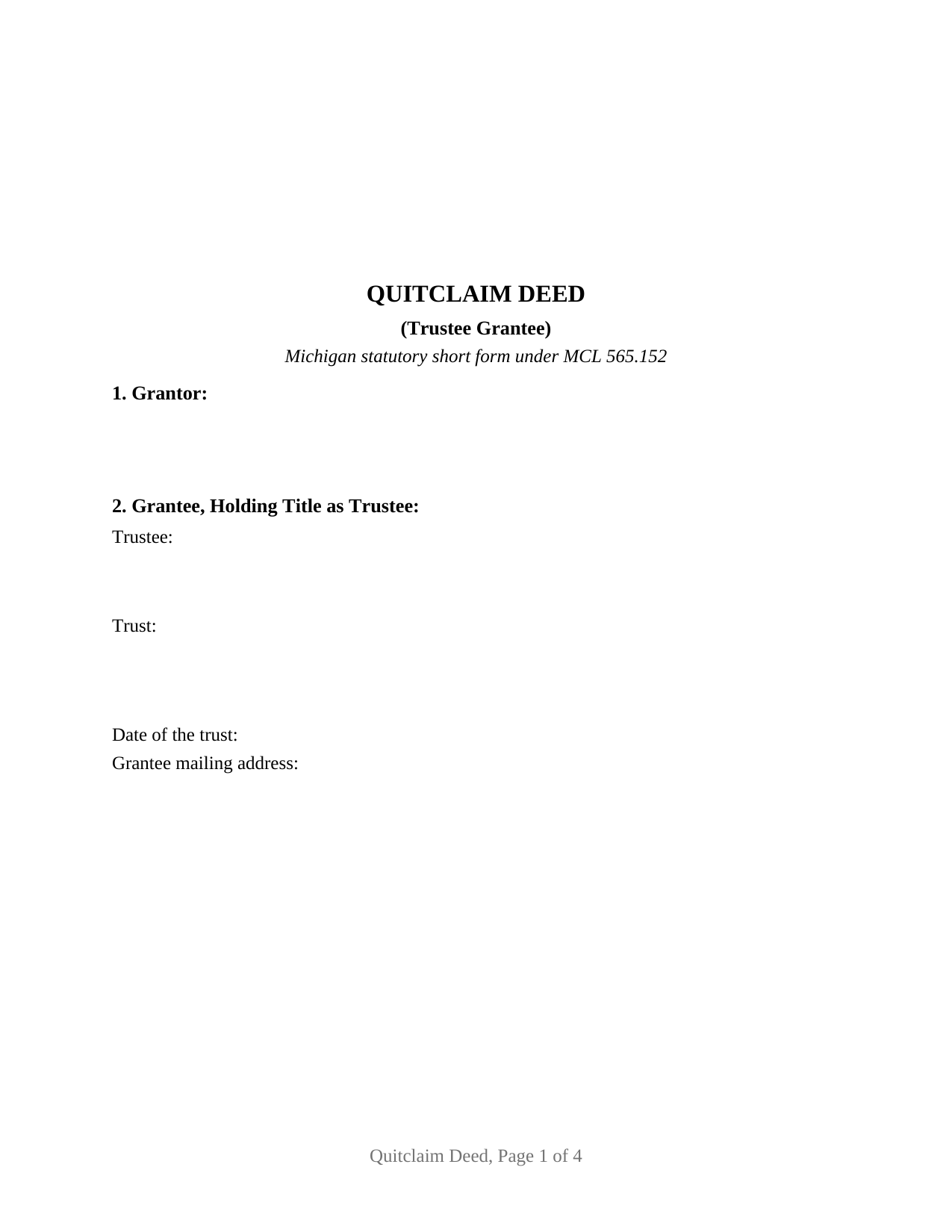 Barry County Quitclaim Deed (Trustee Grantee) Form