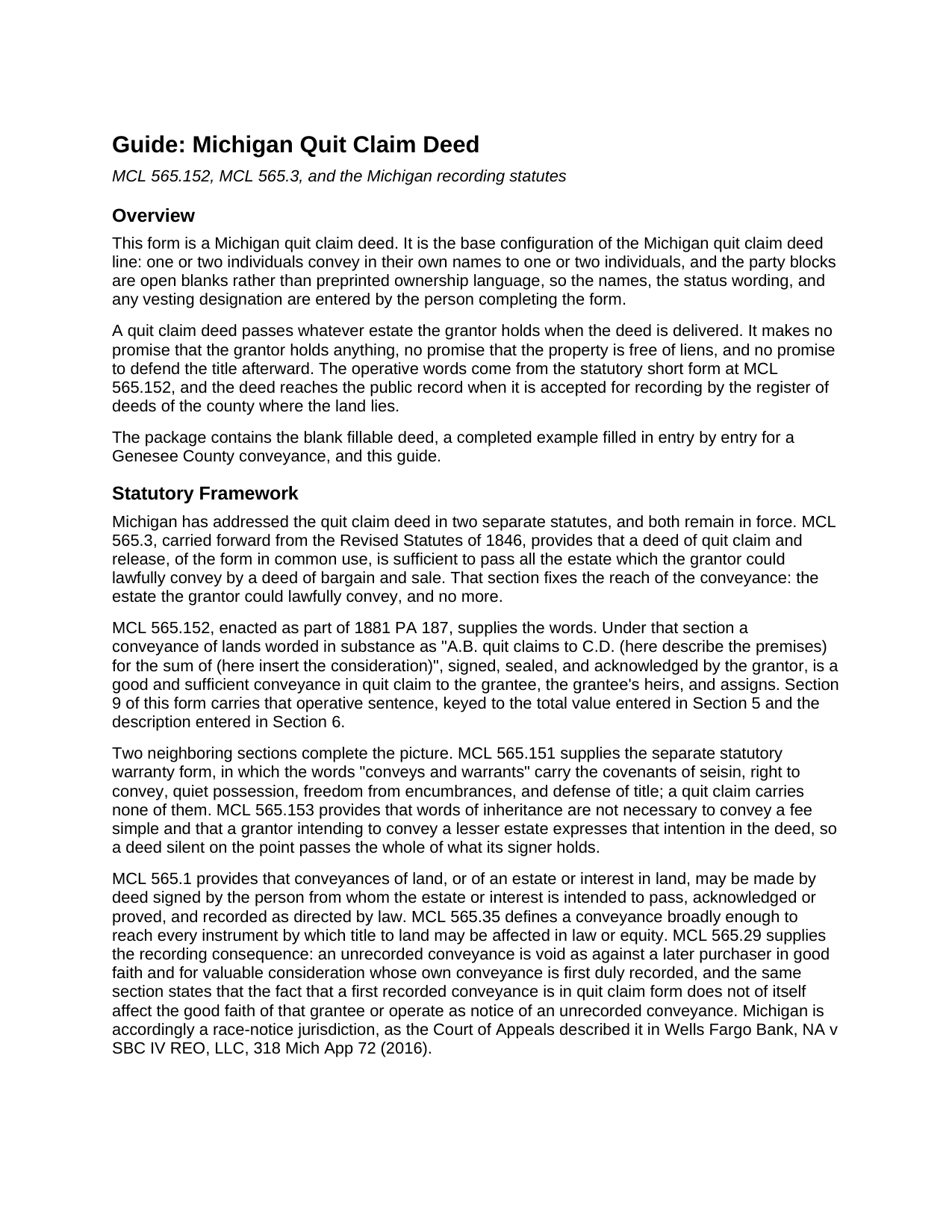 Montcalm County Quitclaim Deed Guide