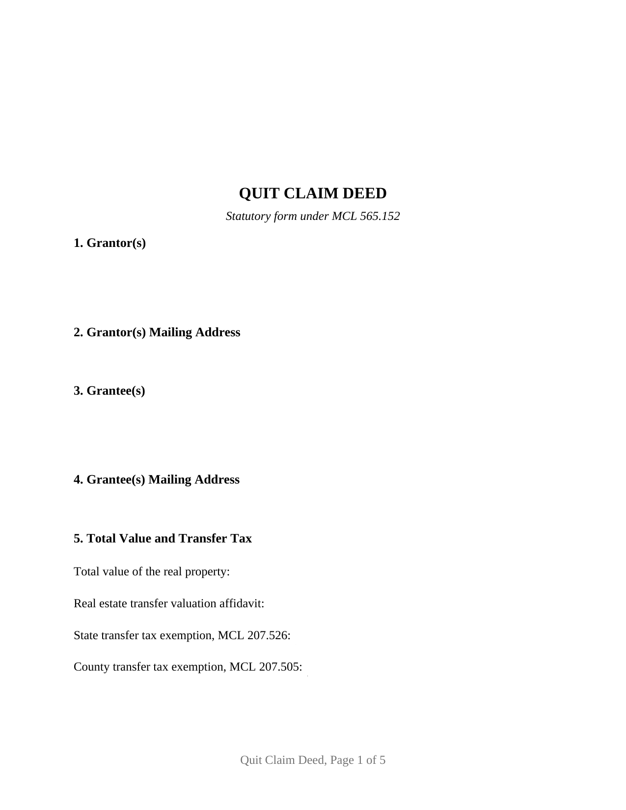 Montcalm County Quitclaim Deed Form