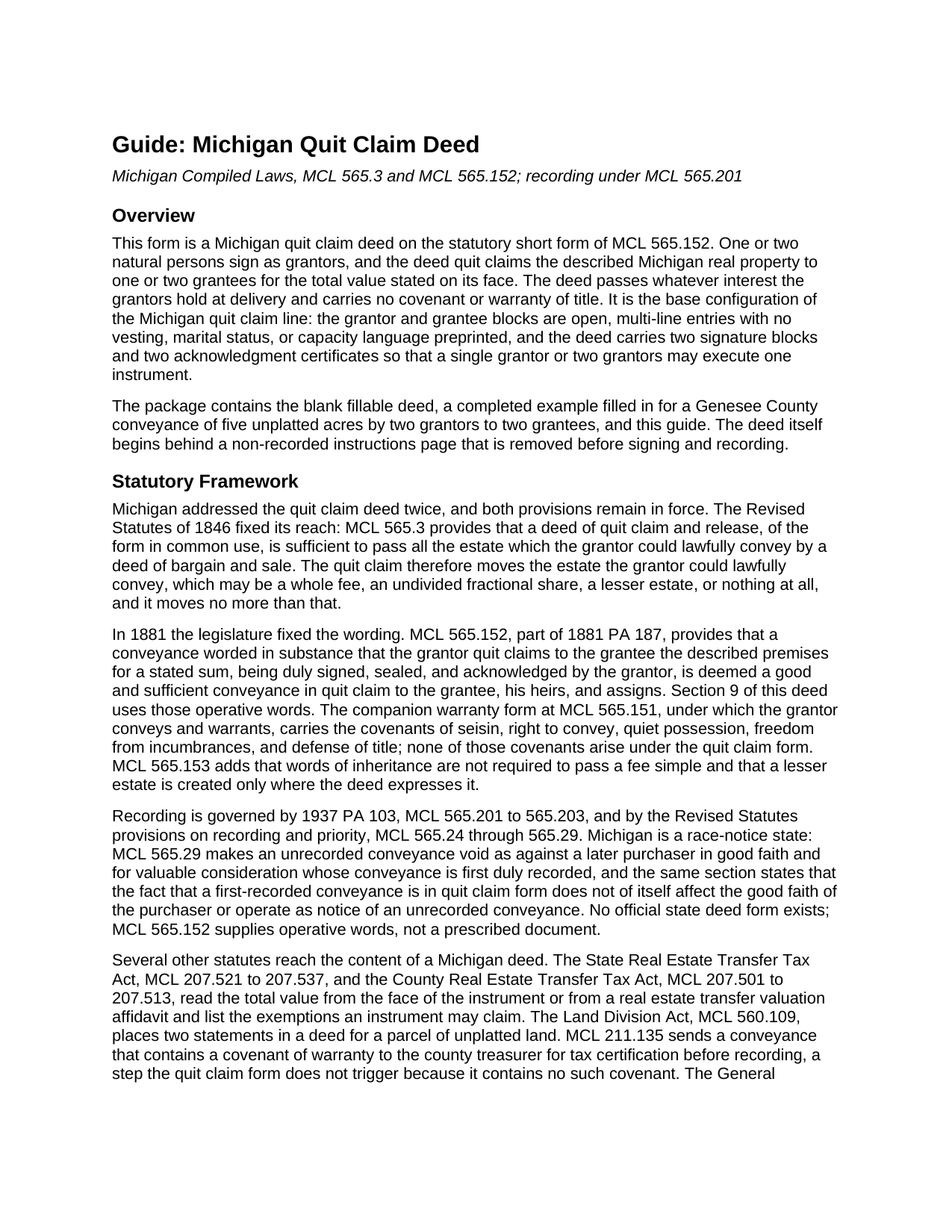 Montcalm County Quitclaim Deed Guide
