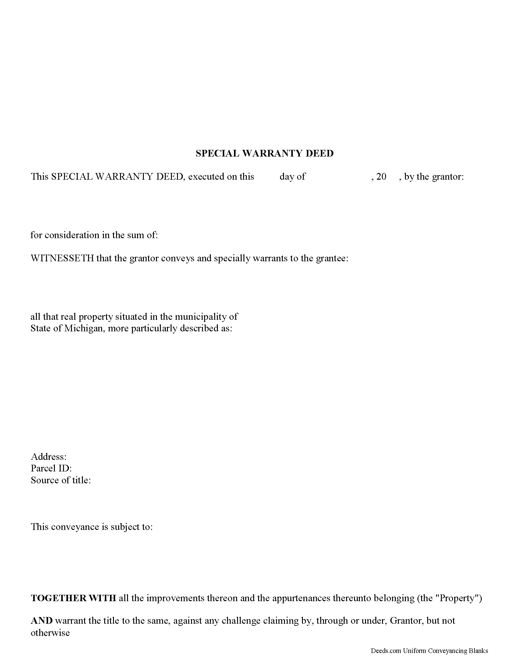 Newaygo County Special Warranty Deed Form