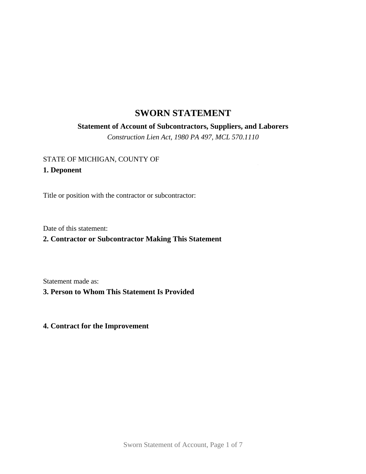 Schoolcraft County Sworn Statement of Account Form