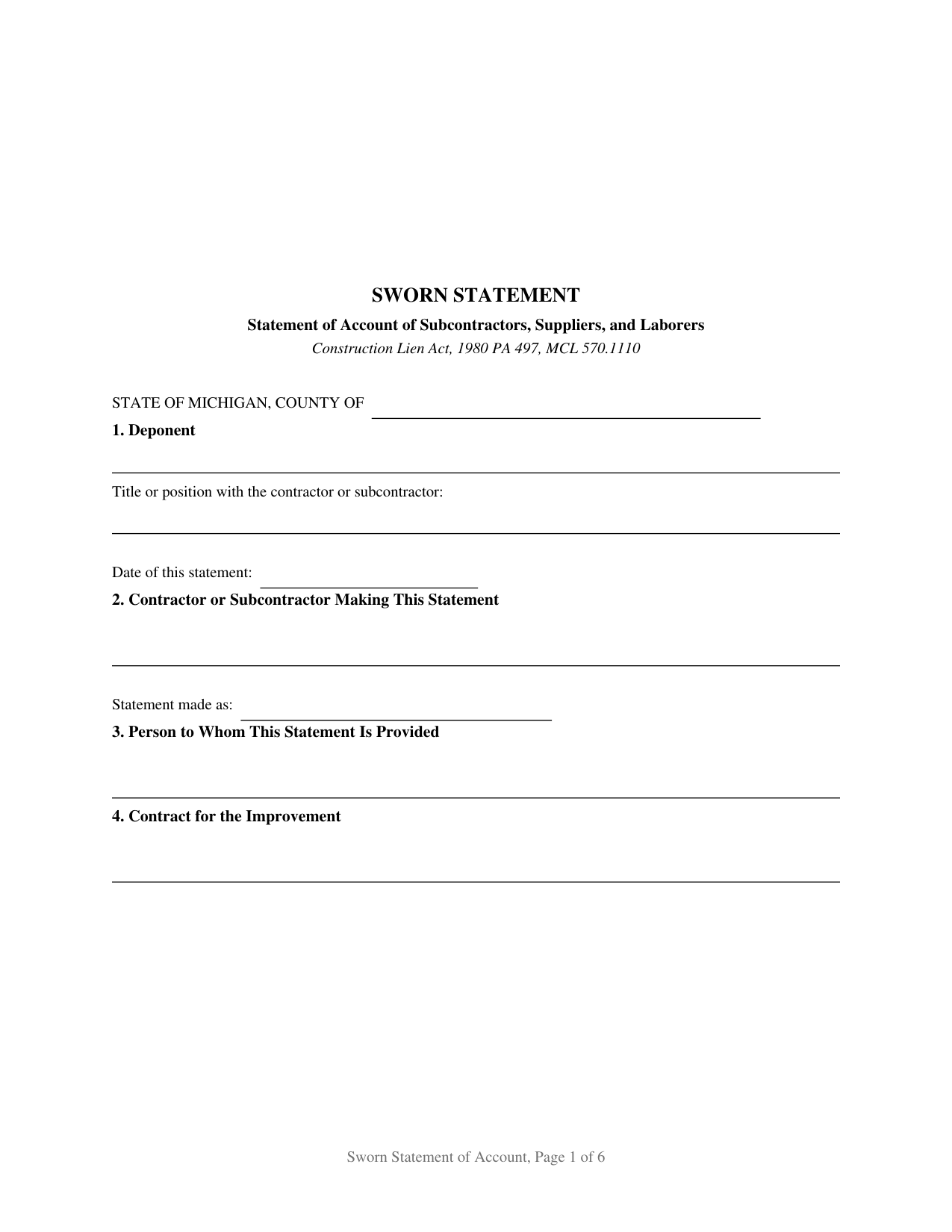 Branch County Sworn Statement of Account Form