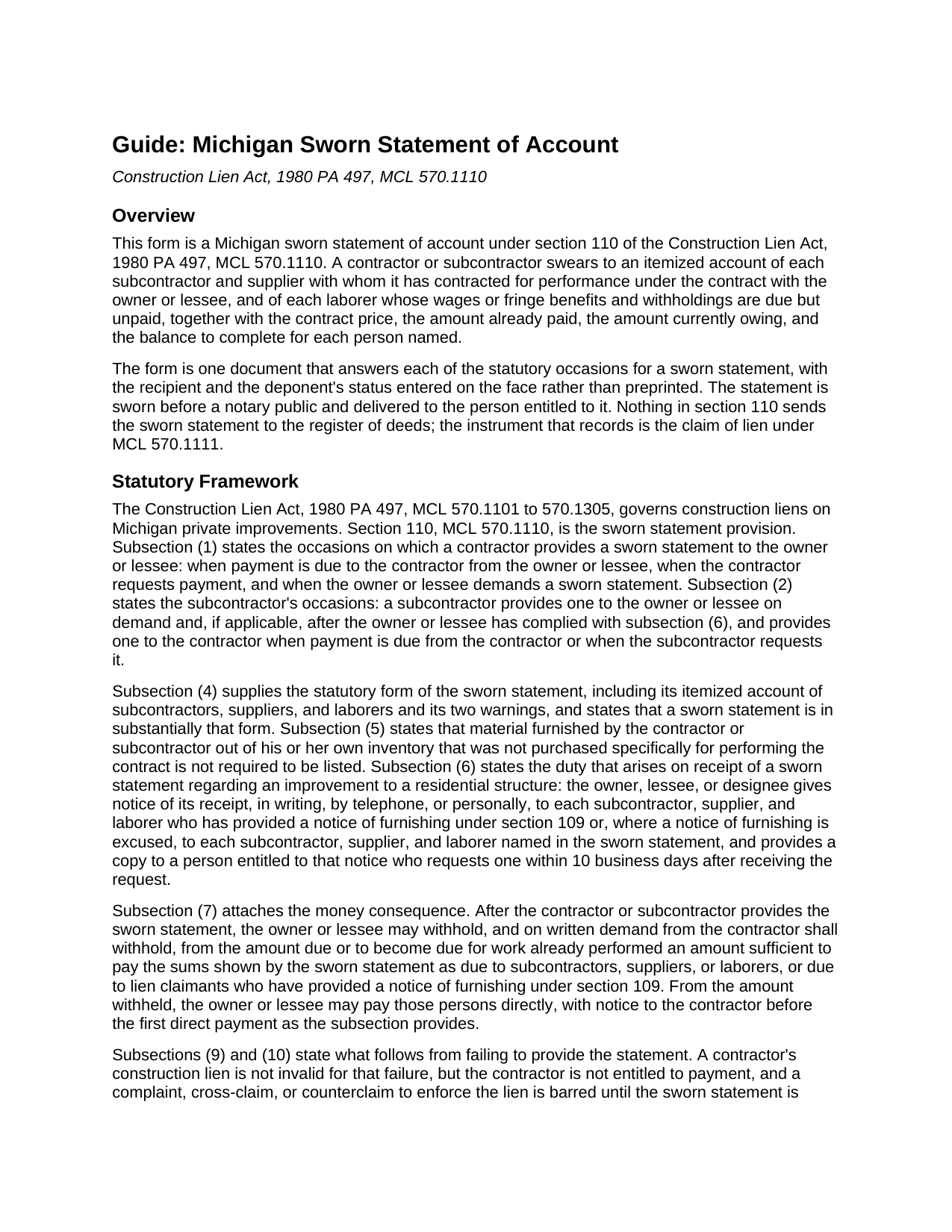 Branch County Sworn Statement of Account Guide