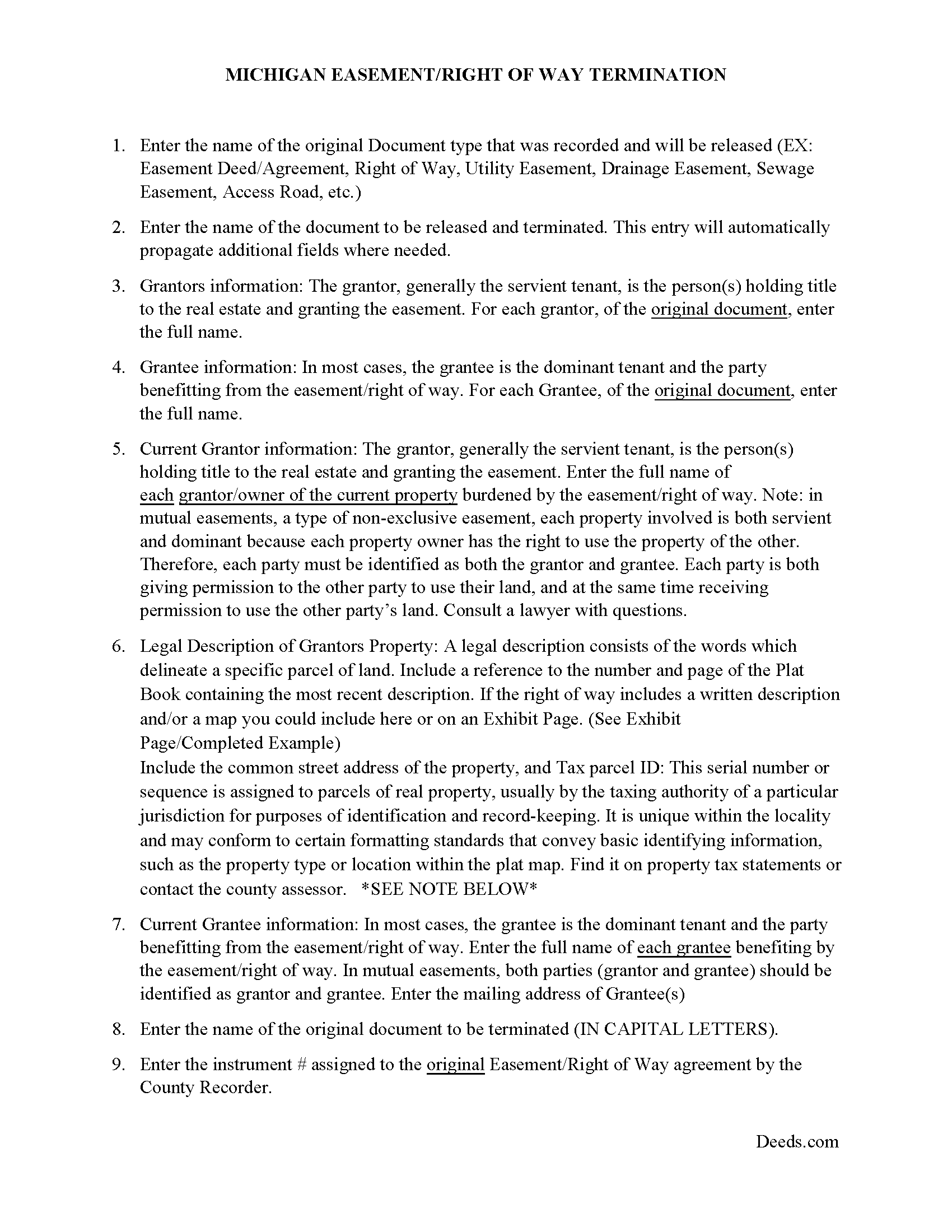 Newaygo County Guidelines for Release of Easement