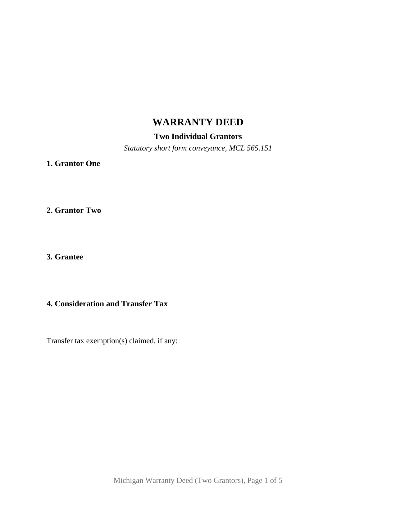 Gogebic County Warranty Deed (Two Grantors) Form