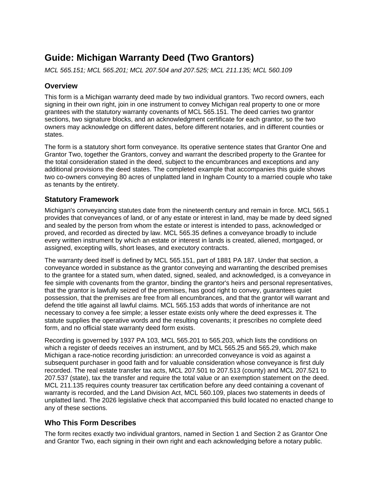 Gogebic County Warranty Deed (Two Grantors) Guide