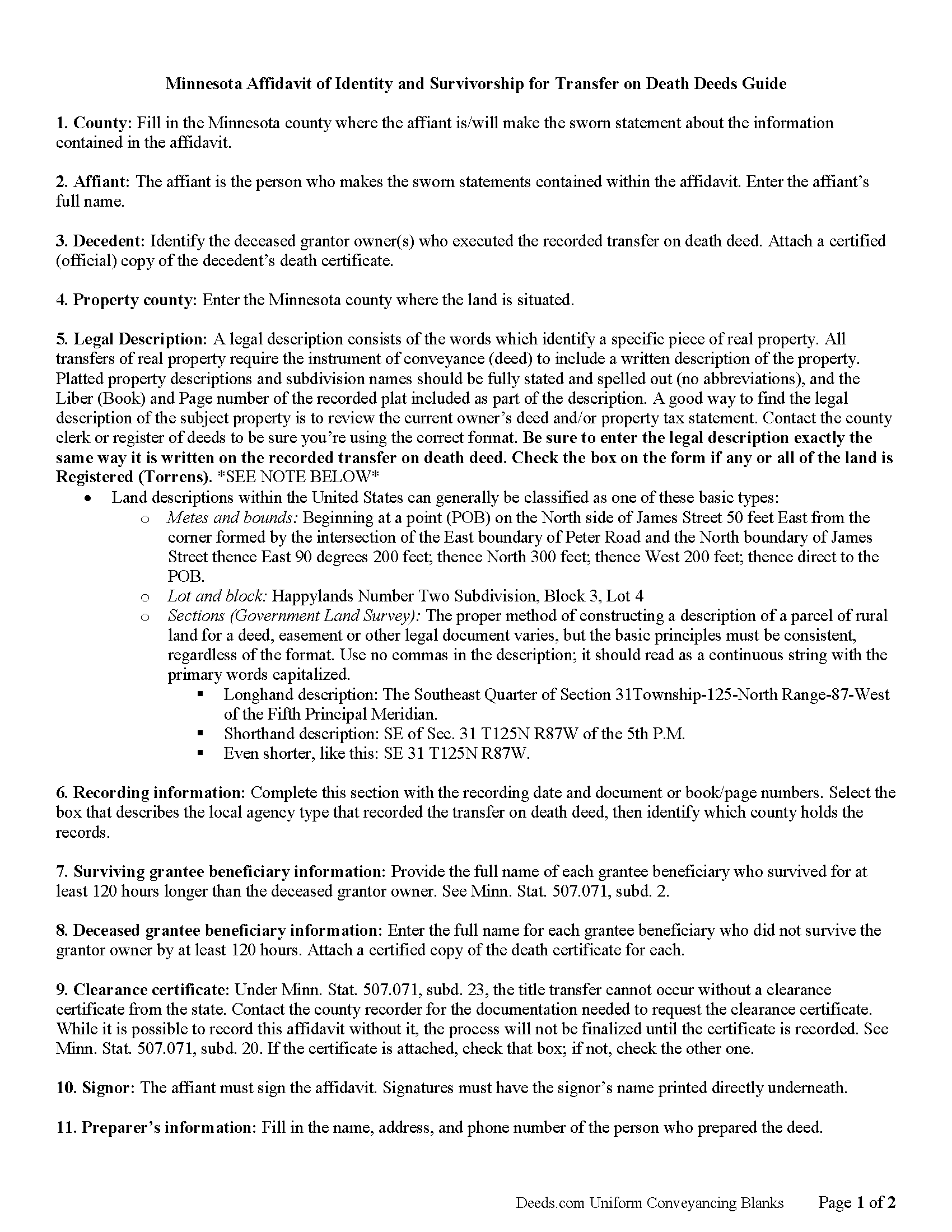 Brown County Affidavit of Indentity and Survivorship for Transfer on Death Deed Guide