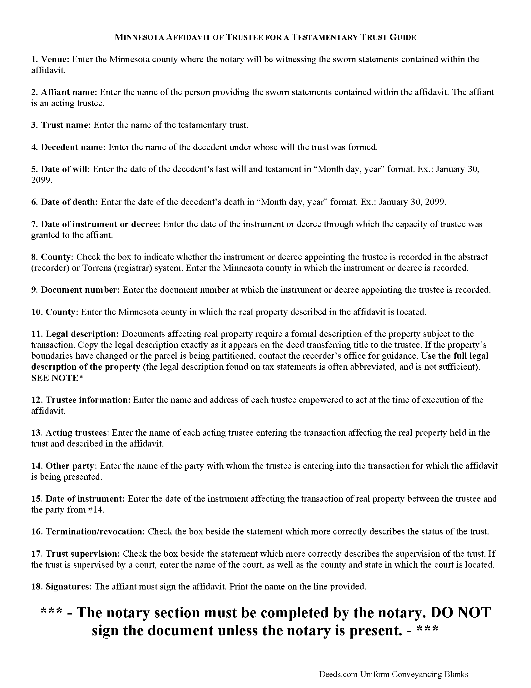 Grant County Affidavit of Trustee Guide